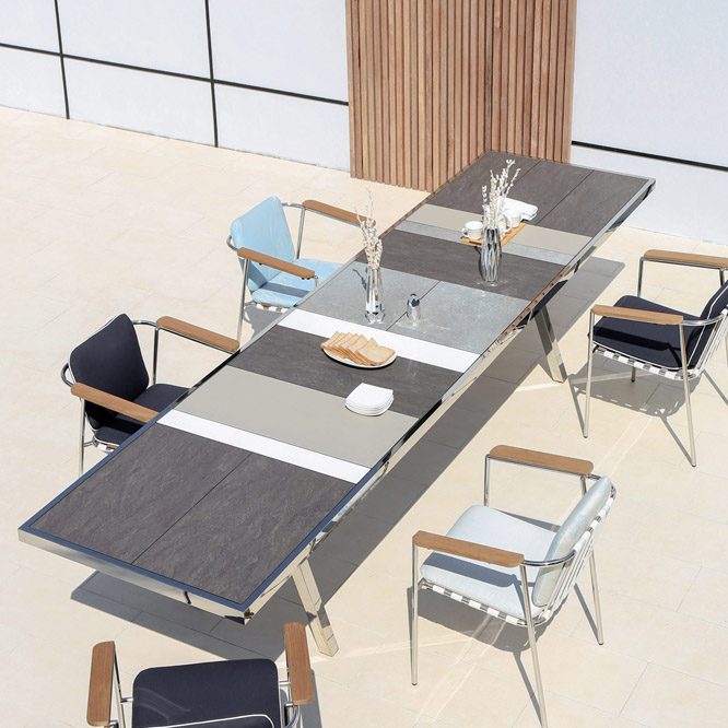 Luxury Outdoor Dining Furniture Melbourne Australia - Mamagreen Albatross Dining Table - White & Grey With Metallic Shine Frame With Matching Chairs