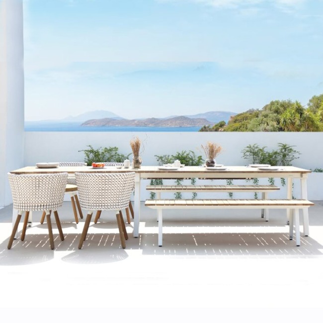 Luxury Outdoor Dining Furniture Melbourne Australia - Mamagreen Maxximus Extension Table In Teak In Open Position With Daisy Mae Dining Chairs