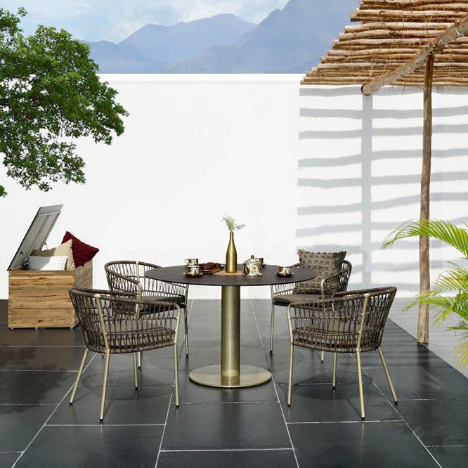 Luxury Outdoor Dining Furniture Melbourne Australia - Mamagreen Bono Dining Setting In Neo Brass Frame