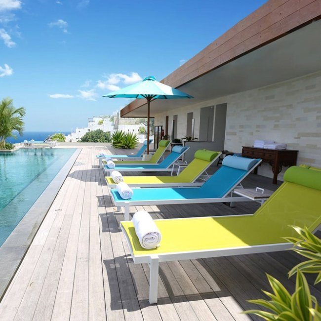 Luxury Outdoor Pool Furniture Melbourne Australia - Mamagreen Allux Sun Loungers In Alternating Bright Blue And Lime Green