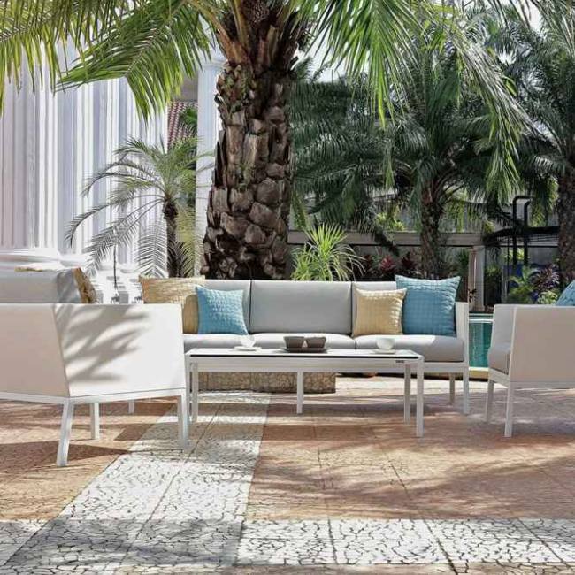 Luxury Outdoor Lounge Furniture Melbourne Australia - Mamagreen Jaydu Stripe Lounge 1 And 3 Seaters With Coffee table In HPL Finish