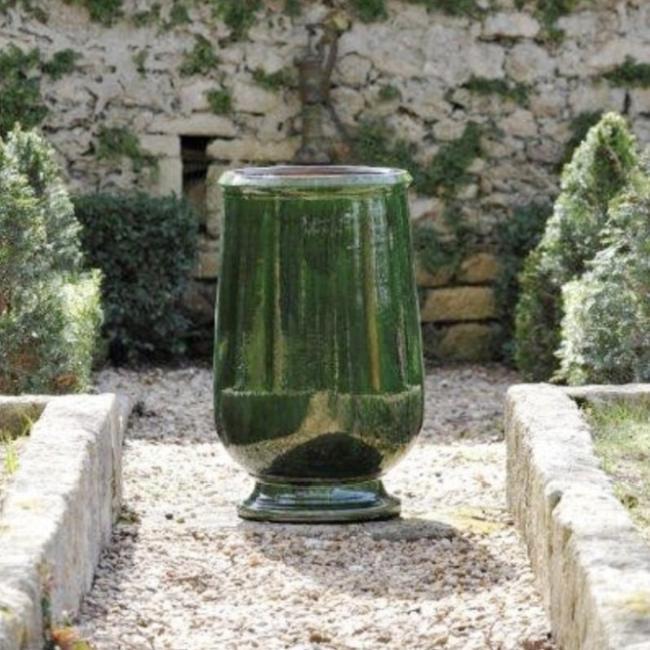 Large Classic French Jar Jarre Pot Urn In Green Glaze - Jarre a Huile from Anduze France
