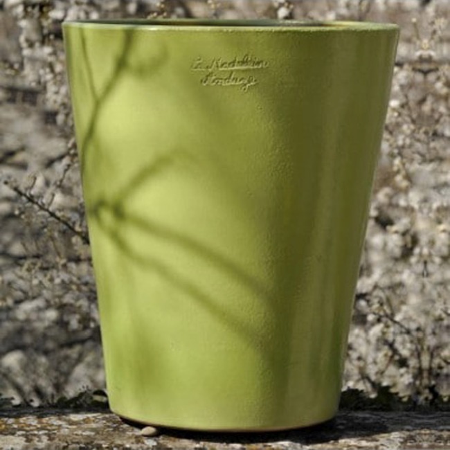 Large Bright Green Contemporary Mazagran French Pot With A Glaze Finish In A Garden from Anduze France