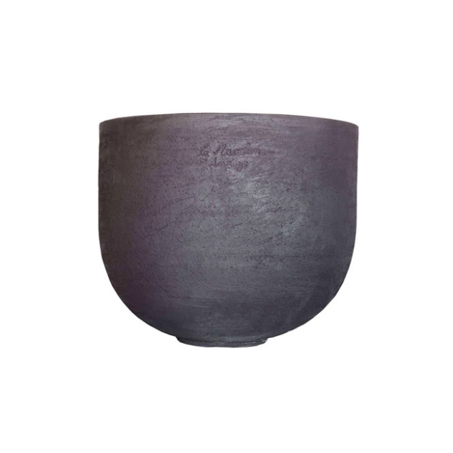 Large Contemporary French Coupe Pot With Natural Matt Dark Grey Textured Finish from Anduze France