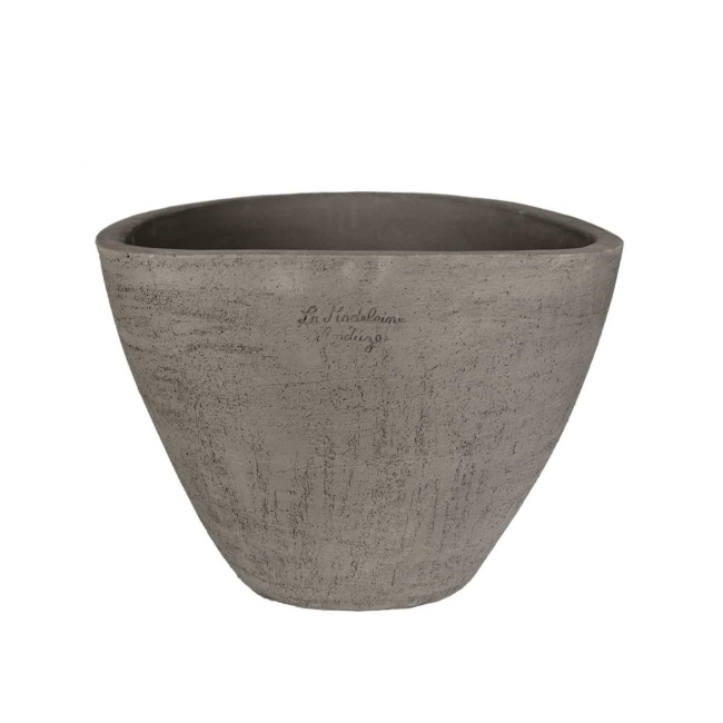 French Pot - Grey Large Contemporary French Coupe Pot With Natural Matt Textured Finish Coupe Ellipse Terre Noire from Anduze France