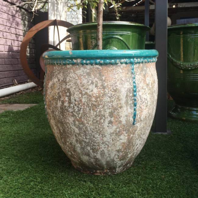 Bugadier Classic French Urn With A Glazed Turquoise Collar from Anduze France