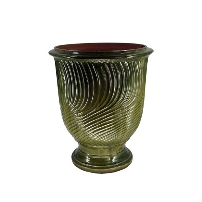 Large Green Striped Classic French Urn With A Glaze Finish from Anduze France