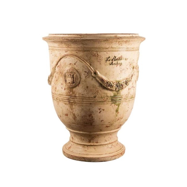 Traditional Classic Ivory Painted French Pot Urn With A Matt Ancient Finish from Anduze France