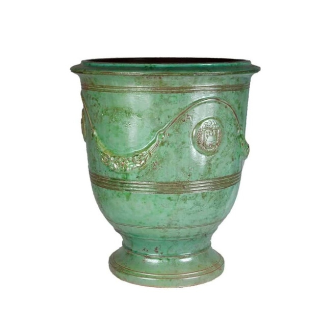 Traditional Classic Green Painted French Pot Urn With A Slightly Glazed Aged Finish from Anduze France