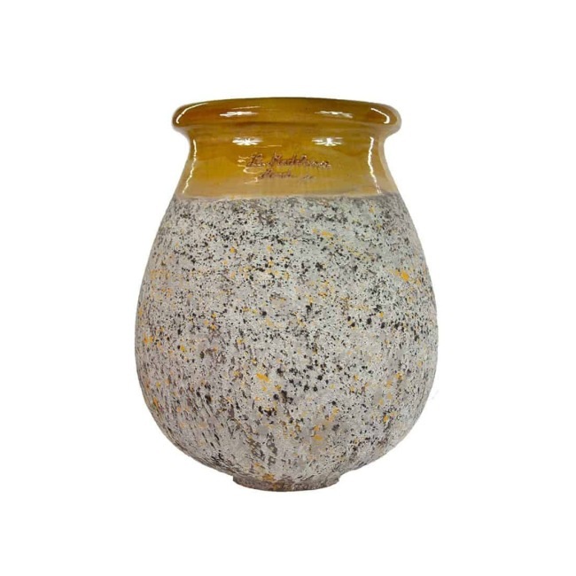 Biot Drop Shape Classic French Pot Urn With A Glazed Yellow Collar from Anduze France