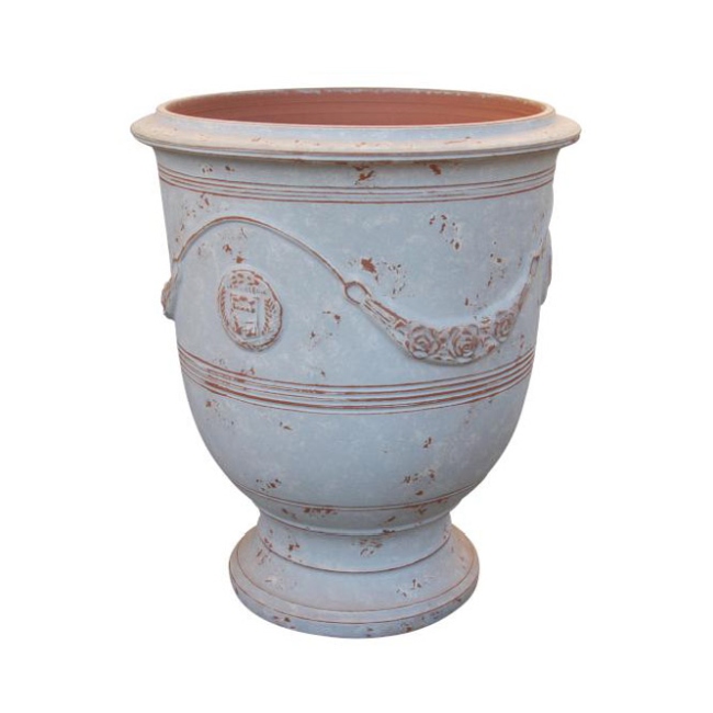 Classic Grey Painted French Urn With A Chalky Aged Finish