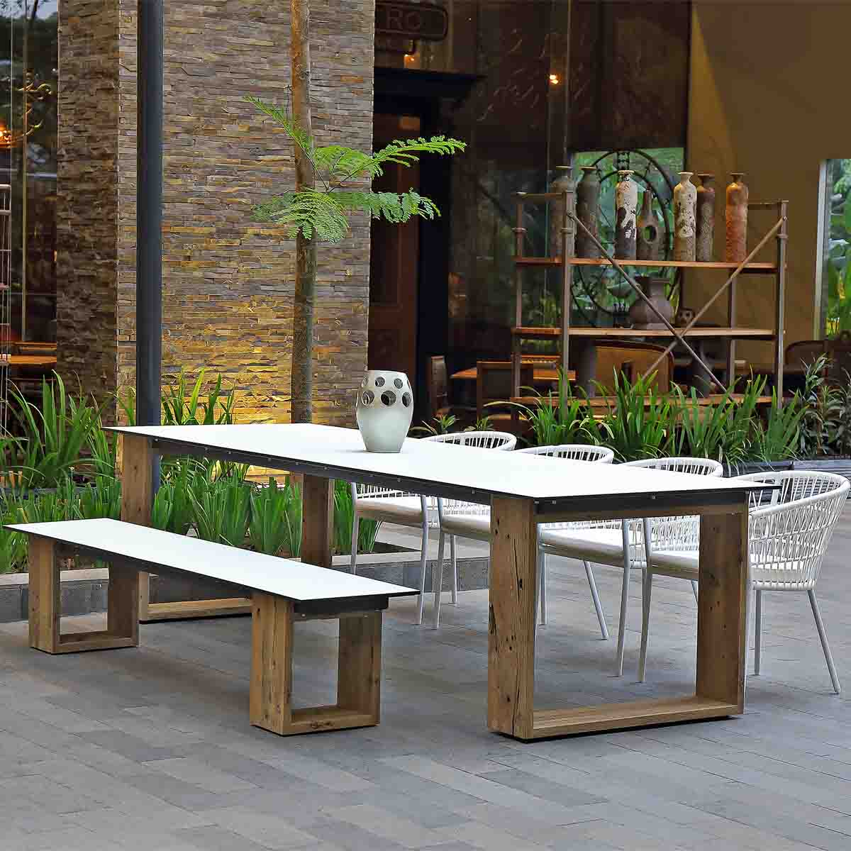 commercial outdoor bench seat at a hospitality venue