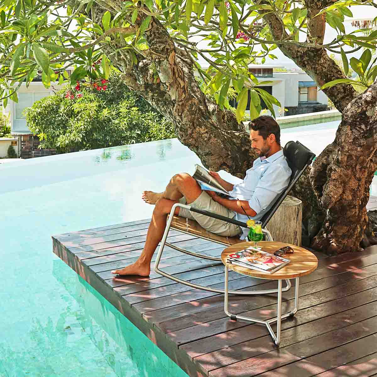commercial outdoor casual chair on pool deck